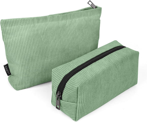 MAGEFY Makeup Bag 2 PCS Corduroy Make up Bag for Purse Travel Cosmetic Bag for Women Small Makeup Pouch Cute Makeup Brush Bag Preppy Stuff Travel ...