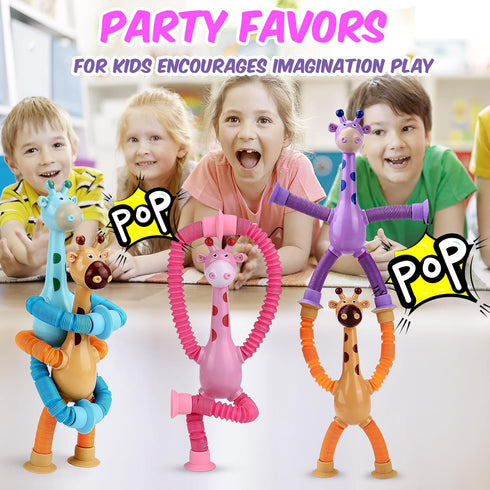 12Pack Telescopic Suction Cup Giraffe Toy, Pop Tubes Toddler Travel Toys, Educational Fidget Toys for Anxiety Kids for 3 4 5 6 7 8 9 Year Old Boys...