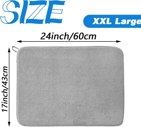 2 Pack Large Dish Drying Mat,24x17 Inch Absorbent Microfiber Dishes Drainer Mats,Dish Drying Pad for Countertops,Sinks,Draining Racks(Gray)...