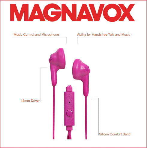 Magnavox MHP4820M-PK Gummy Earbuds with Microphone in Pink | Available in Pink, Purple, White, Black, & Blue | Earbuds Gummy | Extra Value Comfort...
