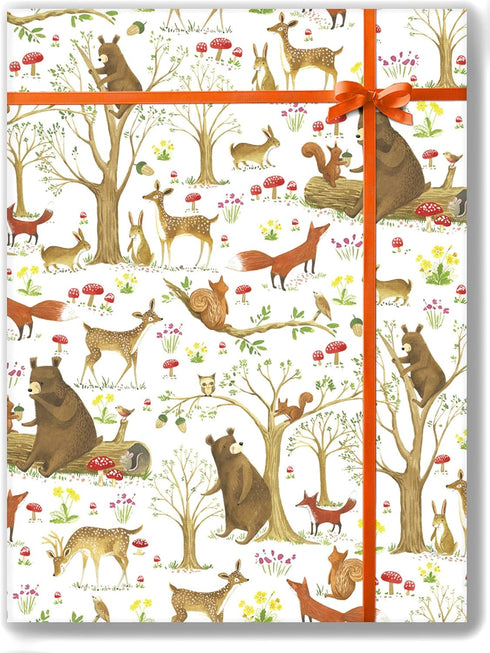 Colors of Rainbow Folded Flat Sheet Wrapping Paper Featuring Enchanted Forest with Animal Friends Squirrels Foxes Rabbits Bears (Fairytale Forest)...