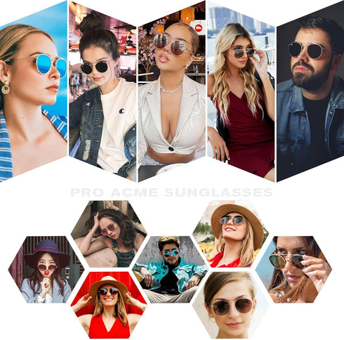 Pro Acme Double Bridge Round Sunglasses for Women Men 100% Crystal Real Glass Lens Retro UV400 Protection...