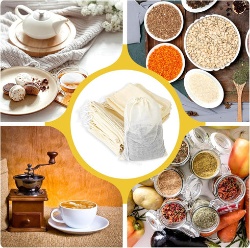 Spice Bags for Cooking, 12PCS Muslin Drawstring Soap Bags Large Reusable Empty Tea Bags for Loose Tea Sachet Bags Cheese Cloth Bags for Straining ...