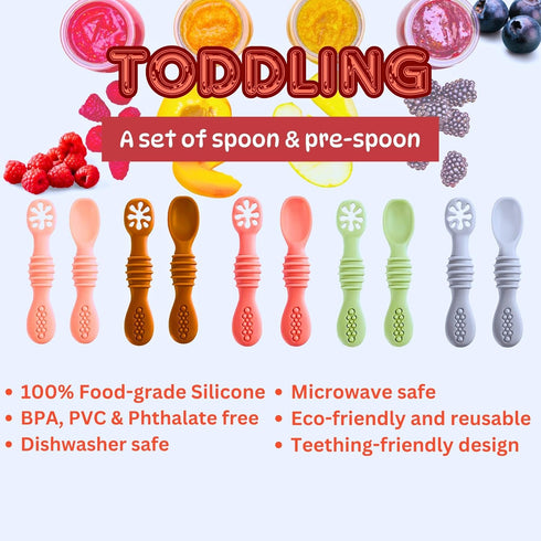 Silicone Baby Spoon Set, Infant Spoon 3-12 Months, Self-feeding Spoon, Dishwasher and Microwave Safe, First Stage Baby Led Weaning Spoon, Set of 2...