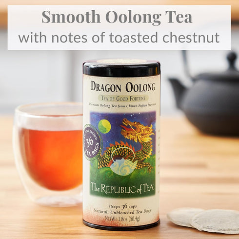 The Republic of Tea - Dragon Oolong Tea Tin, 36 Tea Bags, Naturally Caffeinated...