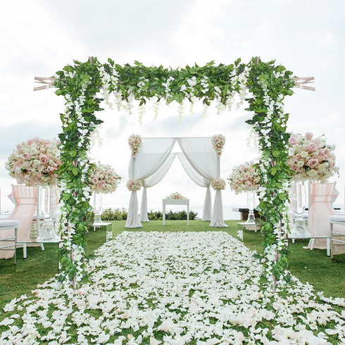 Mavee Artificial Wisteria Vine Garland Hanging Decor - 28.8ft Silk Flowers with Ivy Leaves (4x7.2ft) for Wedding, Home Floral Arrangements - White...