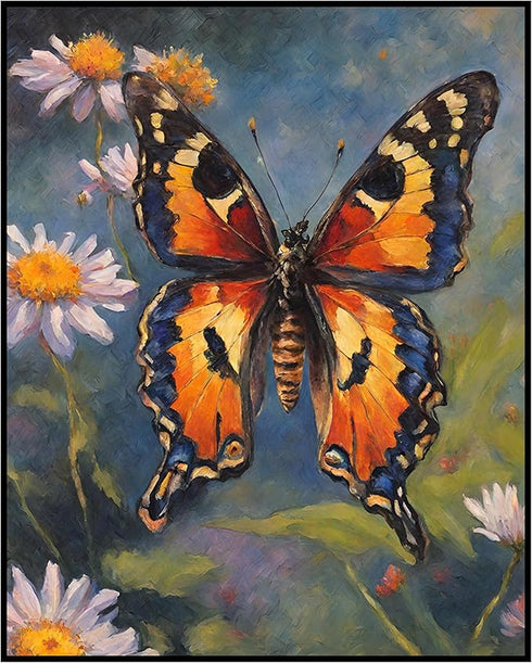 Posterizer 1 pcs- Orange buterfly in between wild white flowers-Art for Animal Lovers-Floral Botanical Art- Gift for Men Women Teens-Living Room ...