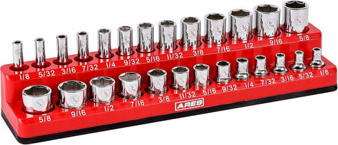 ARES 70232-26-Piece 1/4-Inch SAE Magnetic Socket Organizer - 13 Standard Size and 13 Deep Size Socket Holder - Keeps Your Tool Box Organized...
