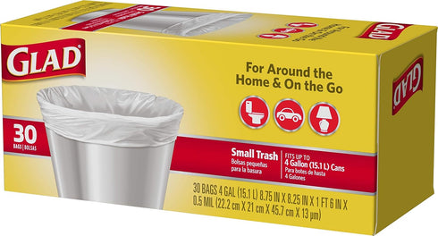 Glad Trash Bags, Small Garbage Bags - 4 Gallon White Trash Bag - 30 Count...