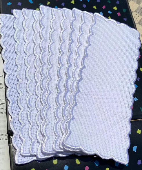 10 pcs Colored pure white Scallop Embroidery Edged Blank Cross Stitch Bookmark for DIY,aida Fabric Edged Cross Stitch Book Mark Blank to Cross Sti...
