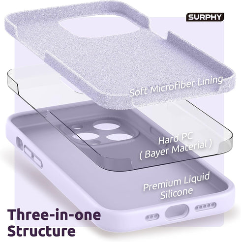 SURPHY Compatible with iPhone 13 Pro Case with Screen Protector, (Camera Protection + Soft Microfiber Lining) Liquid Silicone Phone Case 6.1 inch ...