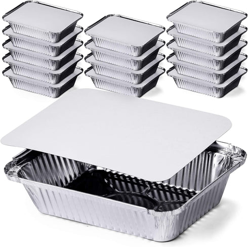 DecorRack 14 Aluminum Pan Disposable with Flat Board Lids, 2.25 Lb Heavy Duty Rectangular Tin Foil Pans, Perfect for Reheating Leftover Food, Baki...