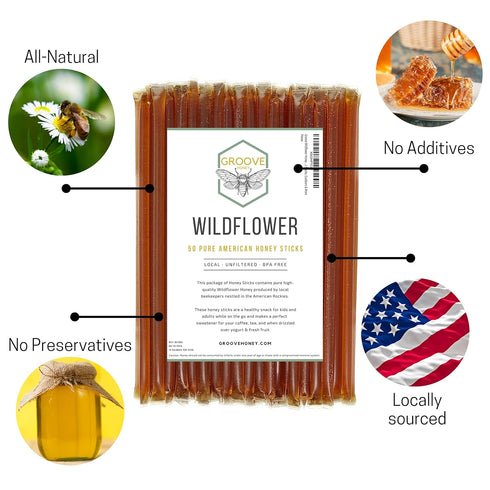 Wildflower Honey Sticks for Tea, Travel & Snacks - Premium Grade Pure Honey Packets are Farm Fresh from US Beekeepers - Each Honey Straw is full o...