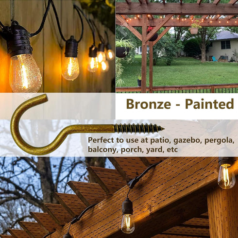 20 Pcs Stainless 2.36 Inches Screw Hooks for Outdoor String Lights, Ceiling hooks for hanging plants, Christmas Lights & Patio Lights Hooks, Bronz...