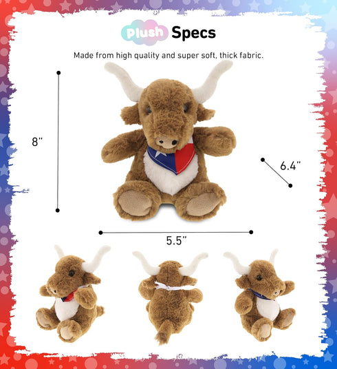 DolliBu Plush Texas Longhorn Stuffed Animal - Soft Plush Huggable Texas Longhorn Plush, Adorable Playtime Plush Toy, Cute Wild Life Cuddle Gifts f...