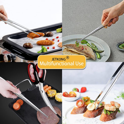 JETKONG Extra Long Kitchen Tweezers Heavy Duty Stainless Steel Cooking Tweezers, Set of 3 (9 12 14 Inch, Silver)...