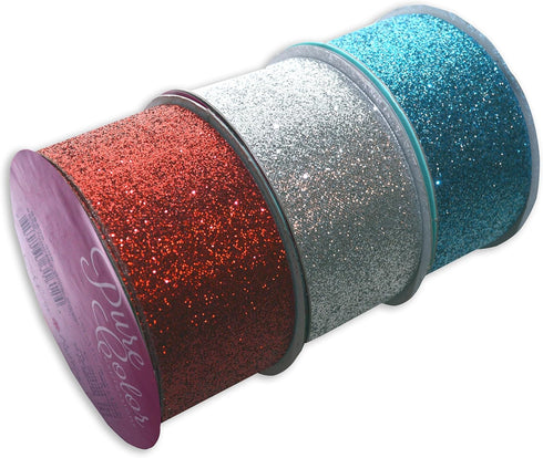 Morex Ribbon 98509P3-914 Sparkles Glitter Ribbon 1.5" X 12 YD Patriotic Ribbon for Gift Wrapping, Red/Natural/Blue (3-Pack), 4th of July Decoratio...