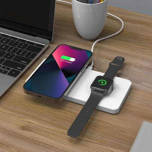 M13 2 in 1 Magnetic Wireless Charging Station,Qi Certified Charging Pad, Ultra Thin with QC3.0 Adapter for Dual Devices iPhone 14 13 Pro Max/Apple...