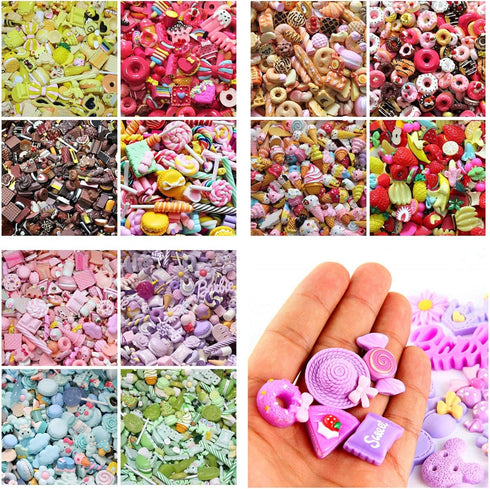 Zhiheng Random 30 Pack Cute Candy Plastic Beads Fruit Dessert Ice Cream Resin Charms Slices Flatback Buttons for Handcraft Accessories Scrapbookin...