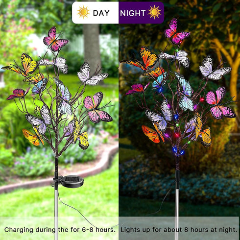 Solar Garden Lights, Outdoor 2 Pack Butterfly Solar Lights Waterproof Stake Decorative LED Light, Solar Powered Light Garden Decor for Outside Pat...