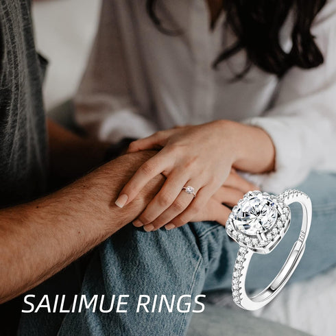 SAILIMUE 925 Sterling Silver Cubic Zirconia Engagement Rings for Women Round Square CZ Solitaire Wedding Halo Promise Eternity Ring Adjustable...