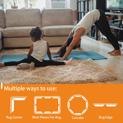 8 pcs Rug Tape, Non Slip Reusable Washable Rug Grippers for Area Rugs, Floor Mats, Hardwood Floors, Tile Floors, Linoleum, Carpets, Black (not App...