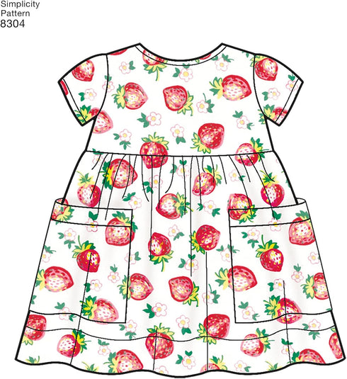 Simplicity US8304A Baby Gear Toddler's Leggings, Dress, Bibs, and Headband Sewing Patterns, Sizes XXS-L...