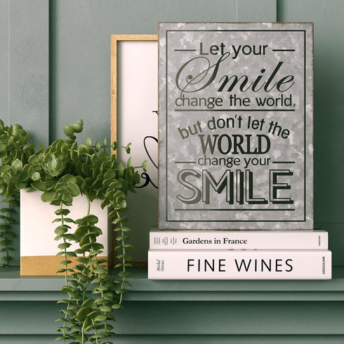 Barnyard Designs Wooden Box Sign Motivational Desk Decor, Inspirational Office Desk Decorations for Women Office Bathroom Shelf Décor (Smile)...