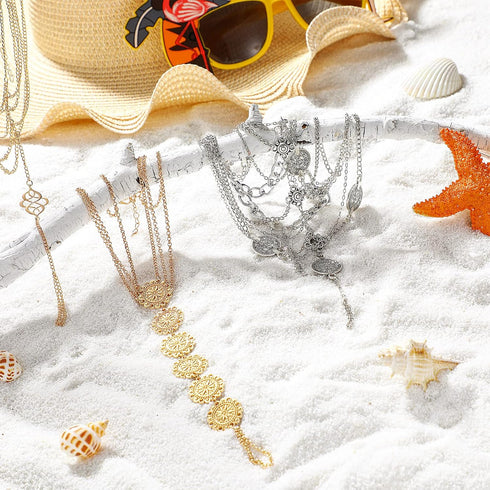 4 Pairs Barefoot Sandals Foot Jewelry Beach Summer Tassels Anklet Chain Bracelet Wedding Multi Chain Boho Coin Anklet Bracelet for Women Girl Acce...