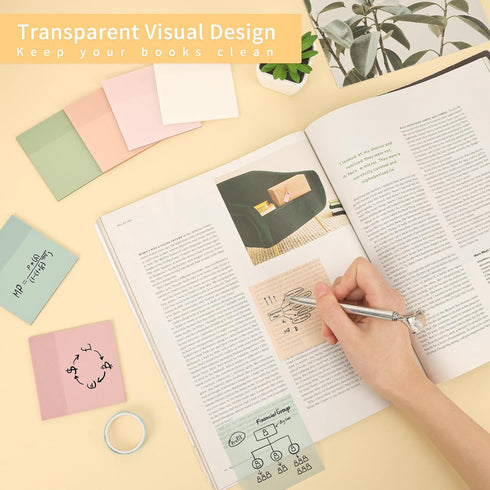 EOOUT Transparent Sticky Notes, 6 Pads 3x3 Inch, 6 Colors Pastel Clear Self-Adhesive Waterproof Translucent Sticky Notes, 300 Sheets, for Bible Ta...