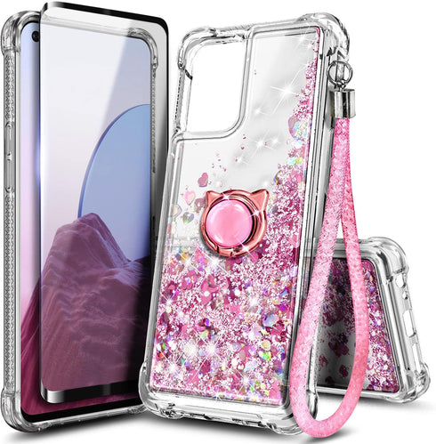 NZND Designed for T-Mobile REVVL 6 PRO 5G Phone Case, REVVL 6X PRO 5G Case, Glitter Floating Liquid Cute Case with Tempered Glass Screen Protector...