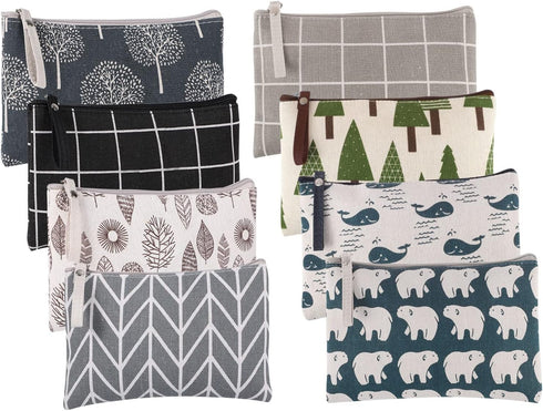 SUMAJU 8 Pcs Canvas Cosmetic Bag, Multi-function Travel Makeup Bag Cosmetic Pouch with Zipper Travel Toiletry Bag Small Makeup Pouch Christmas Gif...