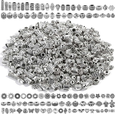 500 Pcs Bracelet Spacer Beads, Silver Bulk Random Styles Loose Spacer Metal Charm for Necklace, Earring Making DIY Jewelry Accessories...