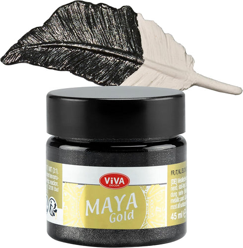 Viva Decor Maya Gold (Hematite) 1.52 Fl Oz - Shiny metallic acrylic paint for creative works on wood, glass, and porcelain. Impact-resistant, smud...