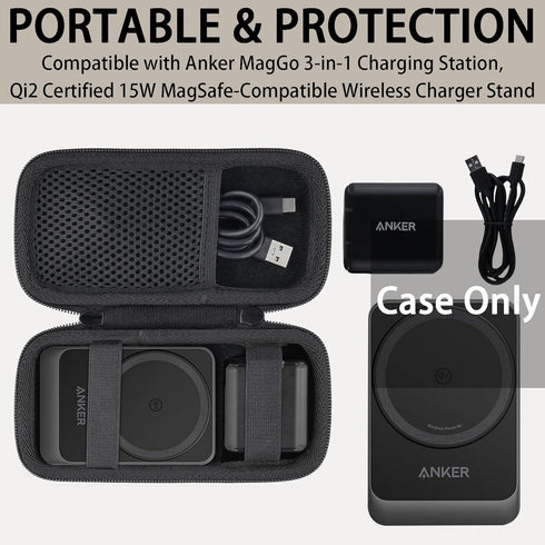 khanka Hard Travel Case Replacement for Anker MagGo 3-in-1 Charging Station,Qi2 Certified 15W MagSafe-Compatible Wireless Charger Stand,Case Only(...