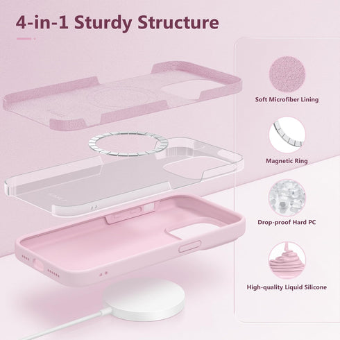 GONEZ for iPhone 14 Pro Max Case Silicone, Compatible with Magsafe, with 2X Screen Protector + 2X Camera Lens Protector, Liquid Silicone Shockproo...