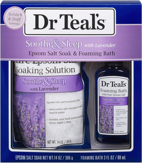 Dr Teal's Lavender Epsom Salt & Foaming Bath Oil Sampler Gift Set 2022 - Give The Gift of Relaxation & Peaceful Slumber! - 14 oz Bag of Lavender B...