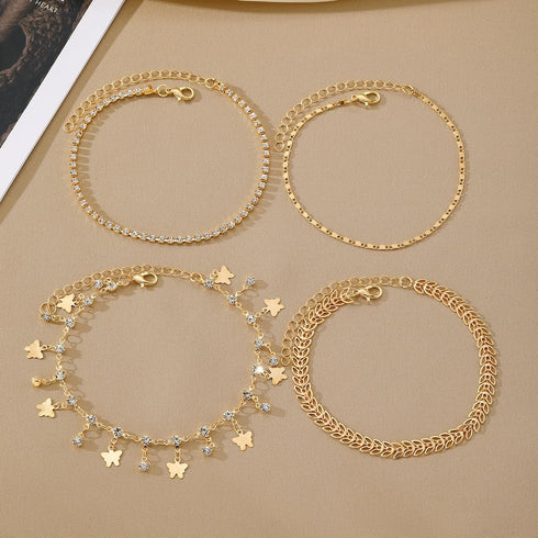 KISS WIFE Gold Anklets for Women, 14k Gold Plated Layered Cuban Figaro Link Chain Ankle Bracelets Set, Dainty Waterproof Summer Beach Foot Jewelry...
