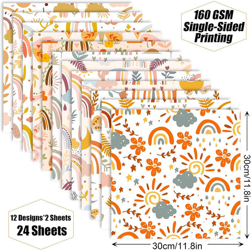 Boho Scrapbook Paper 12x12,24 Sheets Scrapbooking Paper Decoupage Craft Paper Supplies for Card Making Junk Journal Journaling Planner DIY Arts Cr...