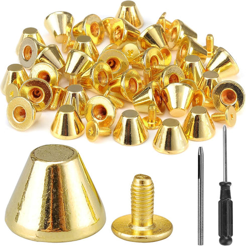 YORANYO 30 Sets 5/16" Height Spikes and Studs 8MM Handbag Feet Gold Color Barrel Spikes Screw Back Punk Studs and Spikes Kit for Clothing Shoes Le...
