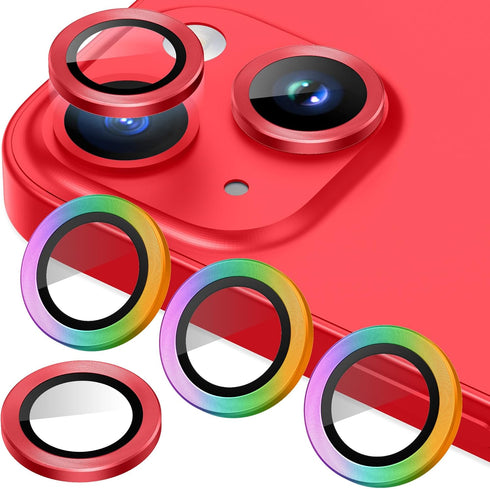 AGVEE 3+3 for iPhone 14 6.1" / 14 Plus 6.7" Camera Lens Protector, Brushed Metal Ring 9H Tempered HD Glass Camera Protector Cover Film, Brushed-Re...