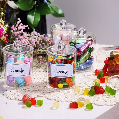 AOZITA 4 Pcs, Acrylic Qtip Holder Dispenser for Cotton Swab, Ball, Round Pads, Floss Picks - Clear Plastic Apothecary Jar Set for Bathroom Caniste...