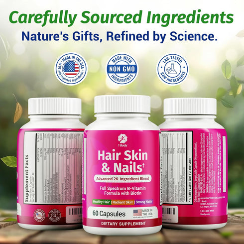 1 Body Hair Skin and Nails Vitamins with Biotin – 26 Vitamins, Minerals and Herbal Extracts – Hair, Skin and Nail Growth Supplement for Women and ...