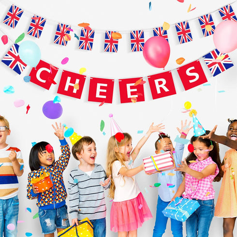 2 Pieces British Party Garland Cheers British Banner Garland UK Flag Pennant Banner for Hanging Coronation Union Jack Party Decoration...