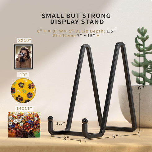 3 Pack 6 Inch Plate Stands for Display - Metal Square Wire Plate Holder Display Stand + Picture Frame Stand Holder Easel for Decorative Plate, Boo...