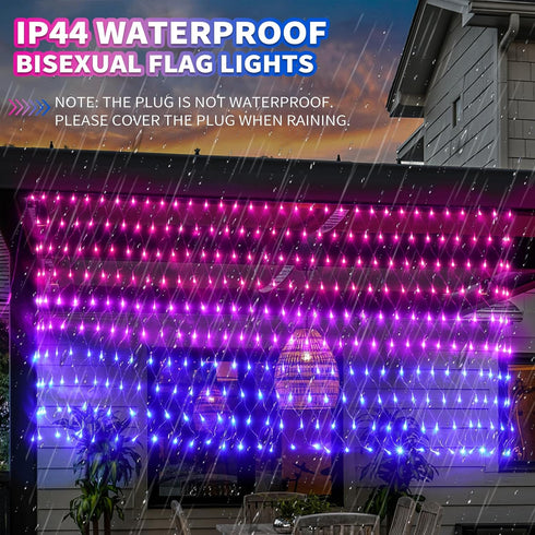 Bisexual Flag Lights Outdoor, 6.6x3.3 FT Bisexual Pride Flag Pride Decorations Connectable, 330LED Waterproof Bi Flag for Wall with Lights, Pride ...