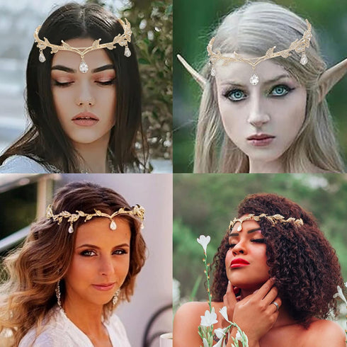 EVER FAITH Wedding Bridal Headband for Brides, Austrian Crystal Teardrop Leaf Costume Hair Accessory Tiara Hair Band Crown for Elf Cosplay Party/B...