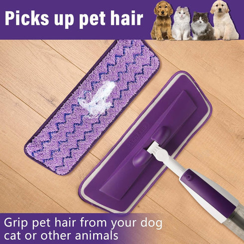 16.5 inch Microfiber Replacement Mop Pads Reusable - 3 Pack Flat Replacement Heads for Wet Or Dry Floor Cleaning Stripe Purple Pads...