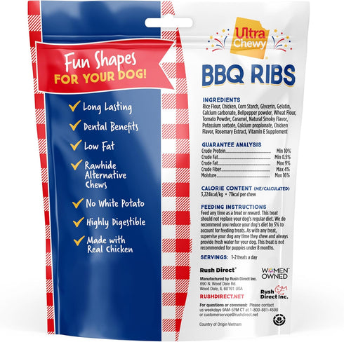 Ultra Chewy BBQ Ribs: Long-Lasting Treats for Large and Small Breeds, Highly Digestible, Made with Real Chicken (3 Value Packs)...