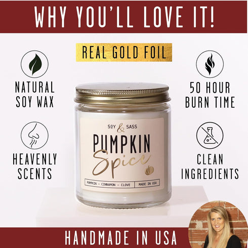 Pumpkin Spice Candle, Fall Candles - 'Pumpkin Spice' Soy Pumpkin Candle I Infused with Essential Oils I Fall Candle Decor, Fall Scented Candle I 9...